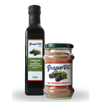 Self-adhesive labels for cold pressed grape seed oil jars